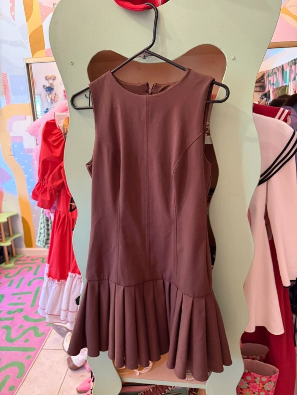 Zara brown shift dress pleated 20s style size medium